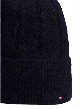 Touca de lã Tommy Hilfiger Fluffy azul marinho para mulher.