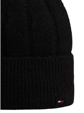 Touca de lã Tommy Hilfiger Fluffy preta para mulher