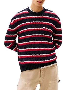 Camisa Tommy Jeans Stripe vermelha e azul para homem.