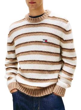 Camisola Tommy Jeans Stripe bege para homem.