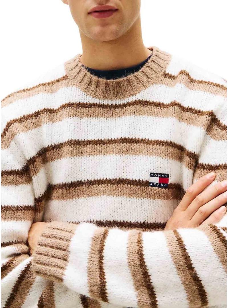 Camisola Tommy Jeans Stripe bege para homem.