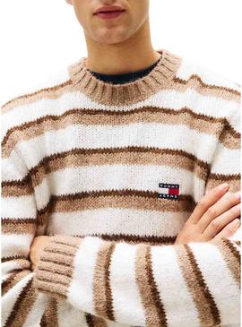 Camisola Tommy Jeans Stripe bege para homem.