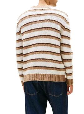 Camisola Tommy Jeans Stripe bege para homem.