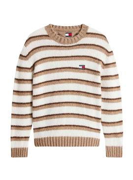 Camisola Tommy Jeans Stripe bege para homem.