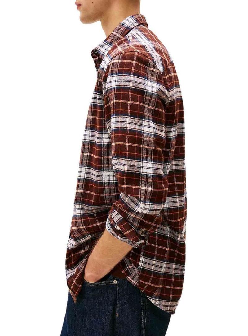 Camisa Tommy Jeans Flannel marrom para homem.