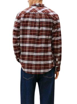 Camisa Tommy Jeans Flannel marrom para homem.