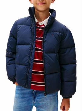 Jaqueta acolchoada Tommy Hilfiger Flag azul marinho para meninos e meninas.