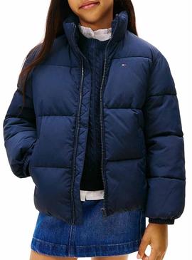 Jaqueta acolchoada Tommy Hilfiger Flag azul marinho para meninos e meninas.