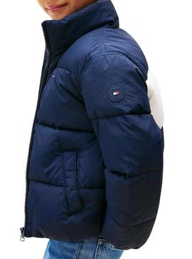 Jaqueta acolchoada Tommy Hilfiger Flag azul marinho para meninos e meninas.