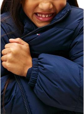 Jaqueta acolchoada Tommy Hilfiger Flag azul marinho para meninos e meninas.