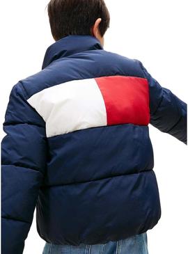 Jaqueta acolchoada Tommy Hilfiger Flag azul marinho para meninos e meninas.