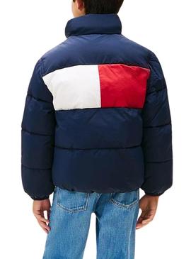 Jaqueta acolchoada Tommy Hilfiger Flag azul marinho para meninos e meninas.