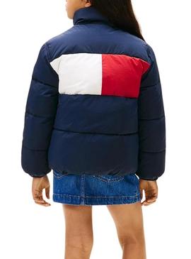 Jaqueta acolchoada Tommy Hilfiger Flag azul marinho para meninos e meninas.