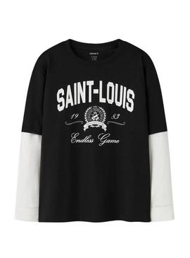 Camiseta Name It Robin preta e branca para criança.