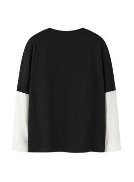 Camiseta Name It Robin preta e branca para criança.