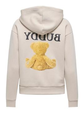 Moletom Only Ricky bege com capuz para mulher.