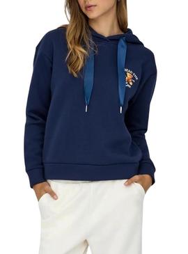 Moletom Only Ricky azul com capuz para mulher.