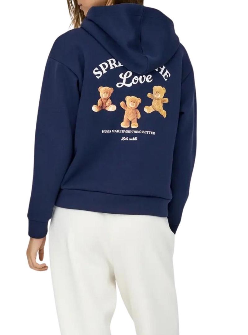 Moletom Only Ricky azul com capuz para mulher.