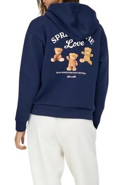 Moletom Only Ricky azul com capuz para mulher.