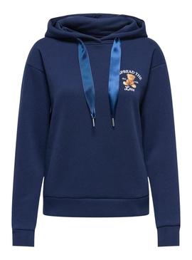 Moletom Only Ricky azul com capuz para mulher.