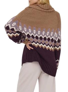 Camisola Only Rock Jacquard tostado para mulher.