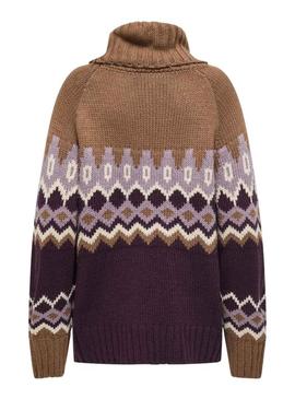 Camisola Only Rock Jacquard tostado para mulher.