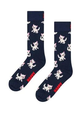 Meias Happy Socks Kitten azul marinho.