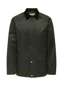 Jaqueta Only and Sons Bob encerada verde para homem.
