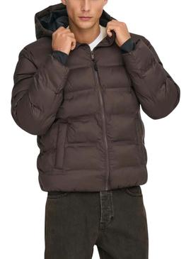 Coletor acolchoado com capuz marrom Only and Sons Union para homens