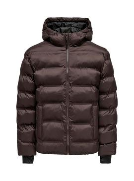 Coletor acolchoado com capuz marrom Only and Sons Union para homens