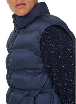 Colete acolchoado marinho Only and Sons Union para homem.