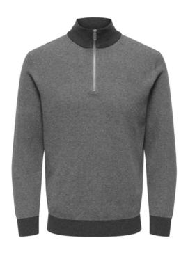 Camisola Only and Sons Philip cinza com fecho para homem