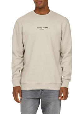 Moletom Only and Sons Curated Crew bege para homem.