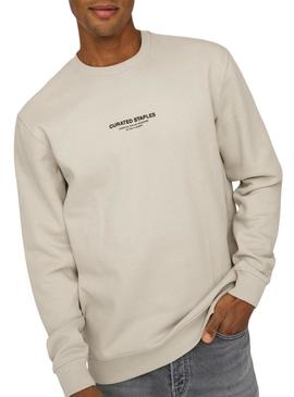 Moletom Only and Sons Curated Crew bege para homem.