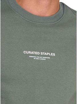 Moletom Only and Sons Curated Crew verde para homem.