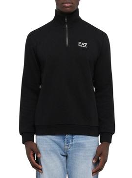 Moletom Emporio Armani EA7 com zíper no pescoço preto para homem