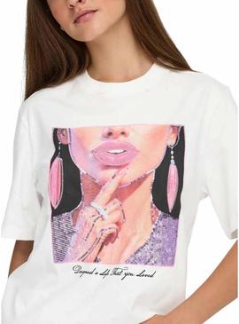Camiseta Only Siff branca com lantejoulas para mulher.