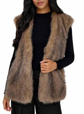 Colete Only Dawn de pele sintético tostado para mulher