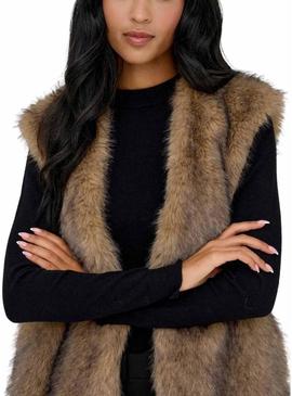 Colete Only Dawn de pele sintético tostado para mulher