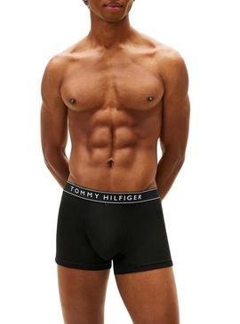 Pack 3 cuecas Tommy Hilfiger Trunk preto com cintura colorida para homem.