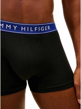 Pack 3 cuecas Tommy Hilfiger Trunk preto com cintura colorida para homem.