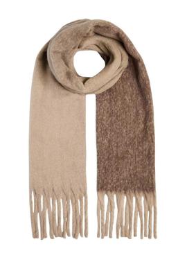 Cachecol Pieces Bea xadrez marrom comprido para mulher