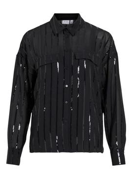 Camisa Vila Vilovana lantejoulas preta para mulher.