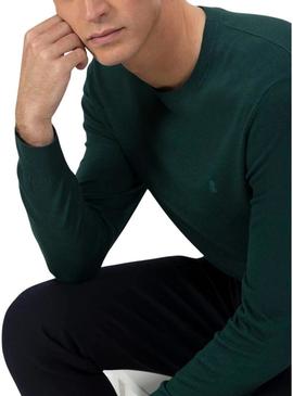 Camisa de manga larga básica verde com logotipo para homem.