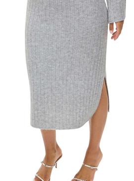 Vestido Vila Vilassia em malha com gola alta cinza para mulher.