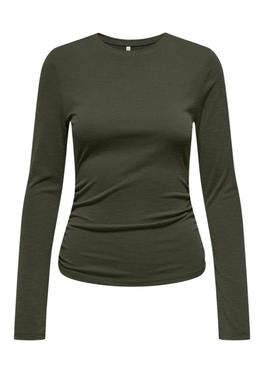 Camiseta Only Free Rib Slub verde para mulher.