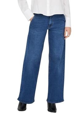 Calça de ganga Only Astoria wide leg azul médio para mulher.