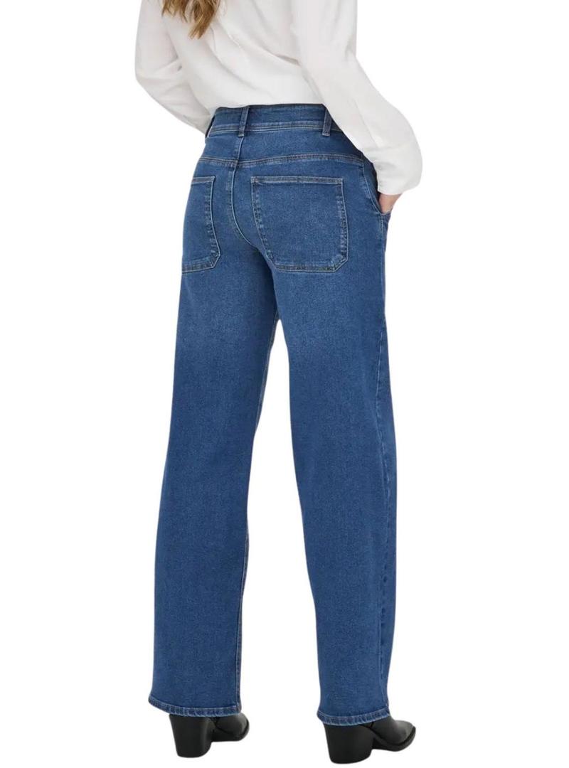 Calça de ganga Only Astoria wide leg azul médio para mulher.