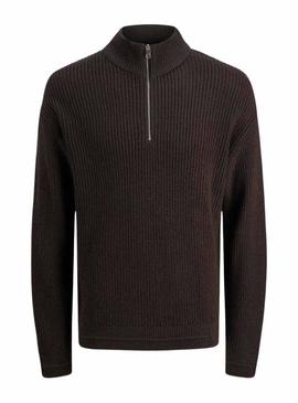Camisola Jack and Jones Kaito Zip marrom para homem.