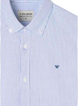 Camisa Silbon esporte oxford raquete listrada azul para homem.